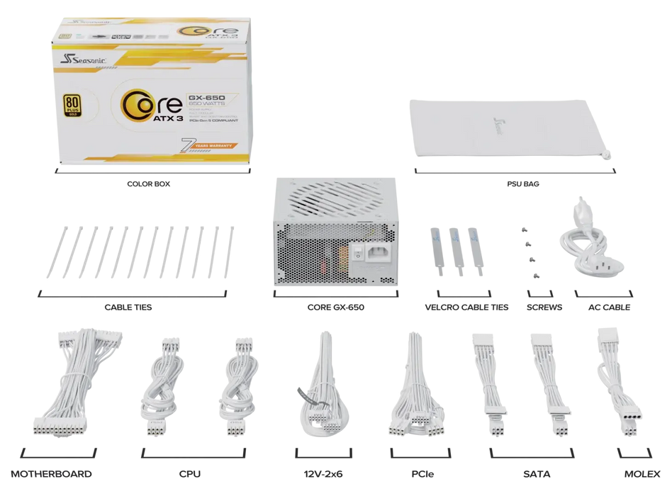 Power supply unit Seasonic CORE GX White 650W 80+ Gold, Fully Modular, ATX 3.1, PCIe 5.1