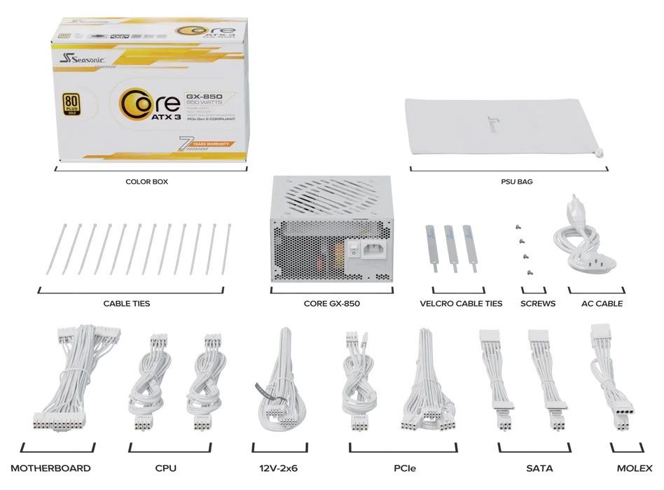 Power supply unit Seasonic CORE GX White 850W 80+ Gold, Fully Modular, ATX 3.1, PCIe 5.1