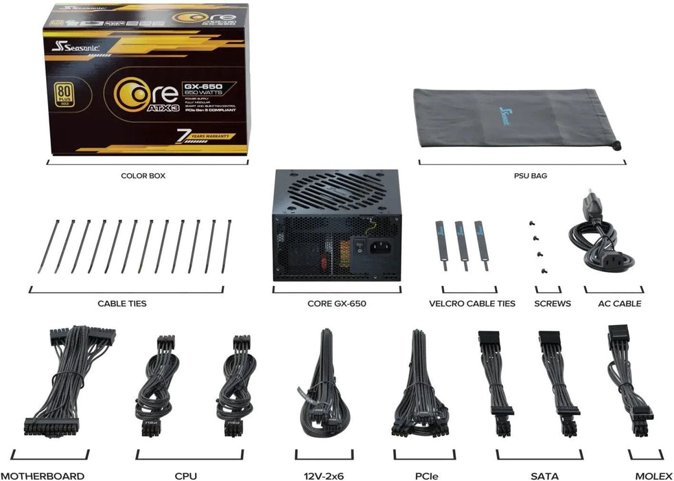 Power supply unit Seasonic CORE GX 650W 80+ Gold, Fully Modular, ATX 3.1, PCIe 5.0