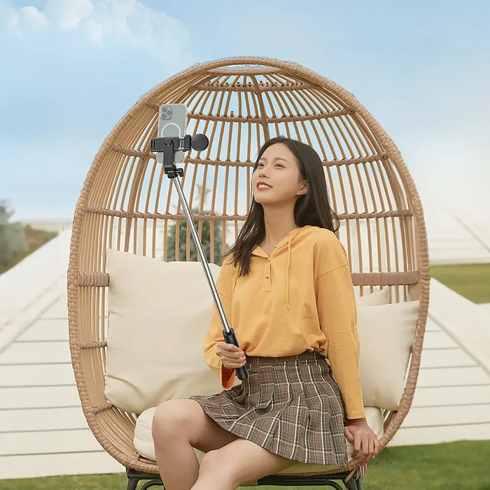 Selfie stick WH1YXS telescopic tripod 1m with round lamp and phone holder - black - Photo accessories<<<HurtelXML