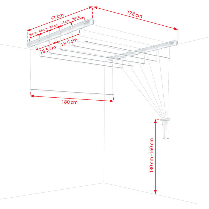 CEILING SPACE CLOTHES DRYER 1.8 M 6 POSITIONS SEPIO