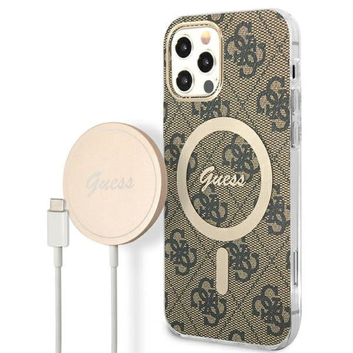 Set Guess GUBPP12MH4EACSW Case+ Charger iPhone 12/12 Pro brown/brown hard case 4G Print MagSafe - Cell phone cases