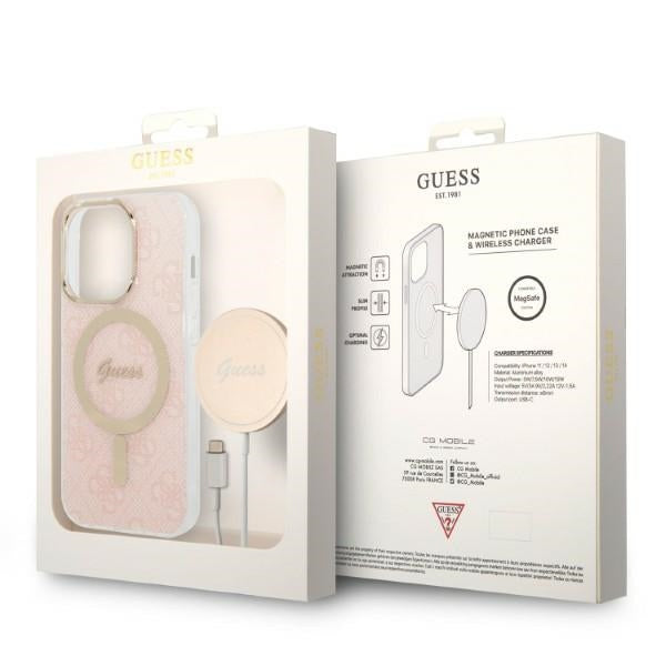 Set Guess GUBPP14LH4EACSP Case+ Charger iPhone 14 Pro 6.1’’ pink/pink hard case 4G Print MagSafe - Cell phone cases