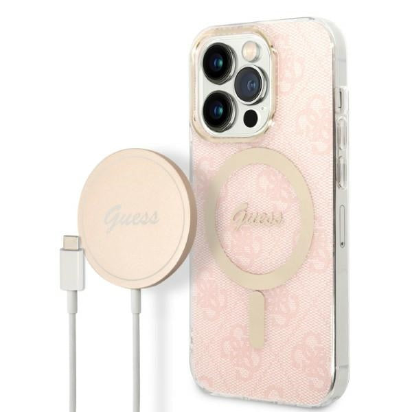 Set Guess GUBPP14LH4EACSP Case+ Charger iPhone 14 Pro 6.1’’ pink/pink hard case 4G Print MagSafe - Cell phone cases