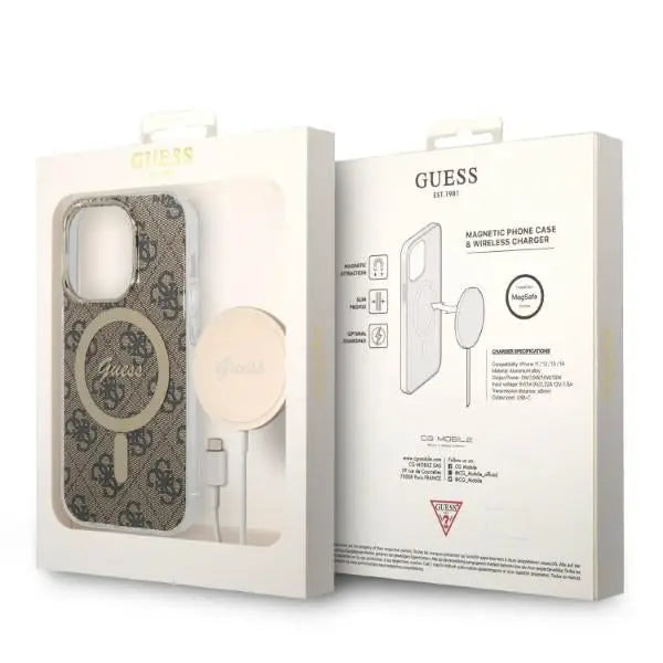 Set Guess GUBPP14LH4EACSW Case+ Charger iPhone 14 Pro 6.1’’ brown/brown hard case 4G Print MagSafe - Cell phone cases