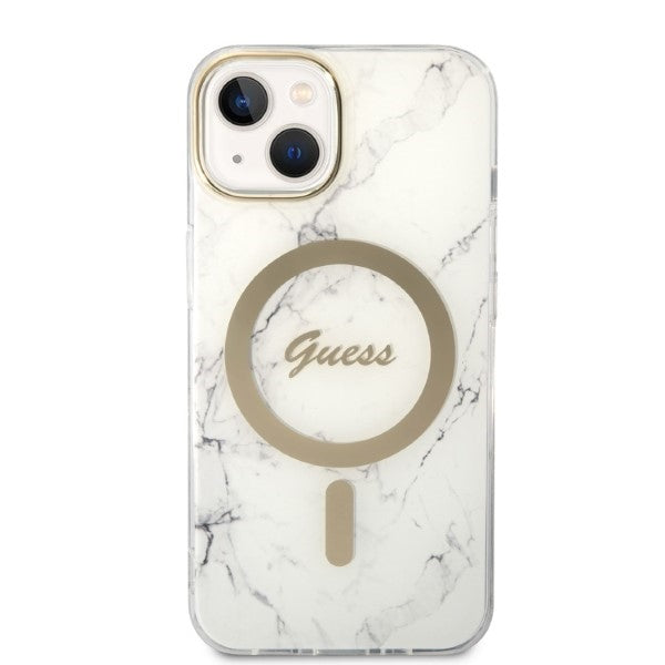 Set Guess GUBPP14SHMEACSH Case+ Charger iPhone 14 6.1’’ white/white hard case Marble MagSafe - Cell phone cases