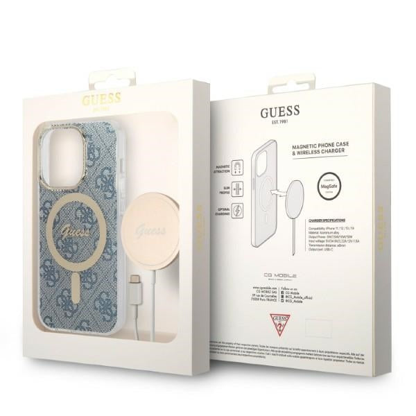 Set Guess GUBPP14XH4EACSB Case+ Charger iPhone 14 Pro Max 6.7’’ blue/blue hard case 4G Print MagSafe - Cell phone cases