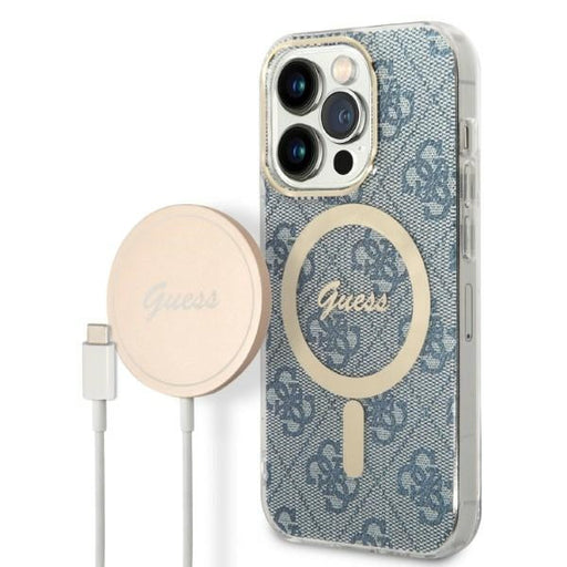 Set Guess GUBPP14XH4EACSB Case+ Charger iPhone 14 Pro Max 6.7’’ blue/blue hard case 4G Print MagSafe - Cell phone cases