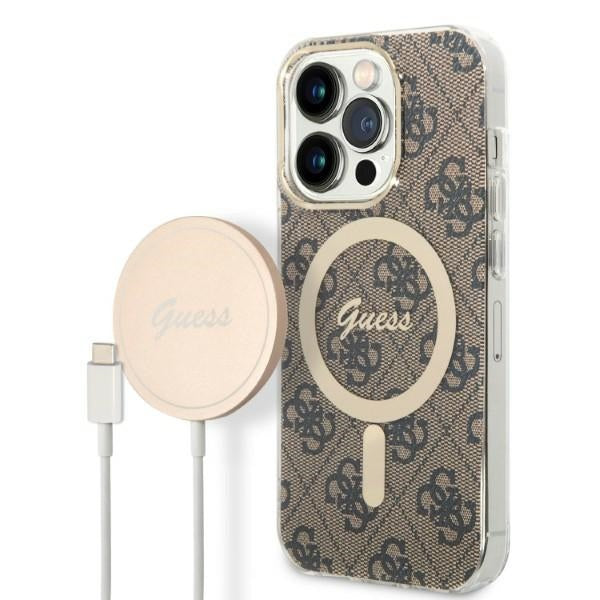 Set Guess GUBPP14XH4EACSW Case+ Charger iPhone 14 Pro Max 6.7’’ brown/brown hard case 4G Print MagSafe - Cell phone