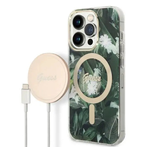 Set Guess GUBPP14XHJEACSA Case+ Charger iPhone 14 Pro Max 6.7’’ green/green hard case Jungle MagSafe - Cell phone cases