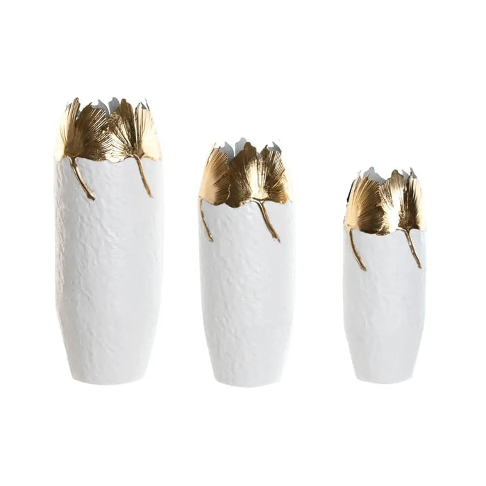 Set of 3 Vases Home ESPRIT White Golden Metal 21 x 21 x 55 cm (3 Pieces) - Декорация и Осветление<<<Дом
