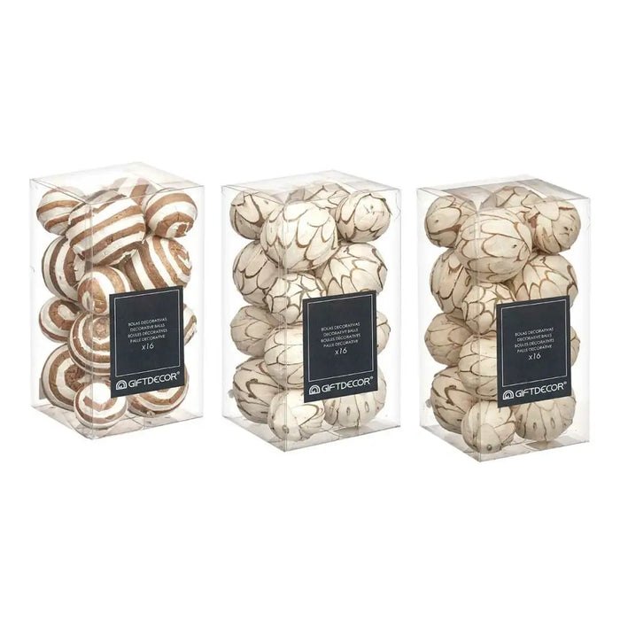 Set of Decorative Balls Gift Decor White Brown 10 x 20 x 10 cm (12 Units) - Други артикули за декорация<<<Декорация и