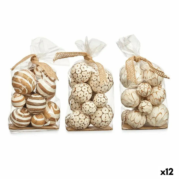 Set of Decorative Balls Gift Decor White Brown 14 x 31 x 10 cm (12 Units) - Декорация и Осветление<<<Дом