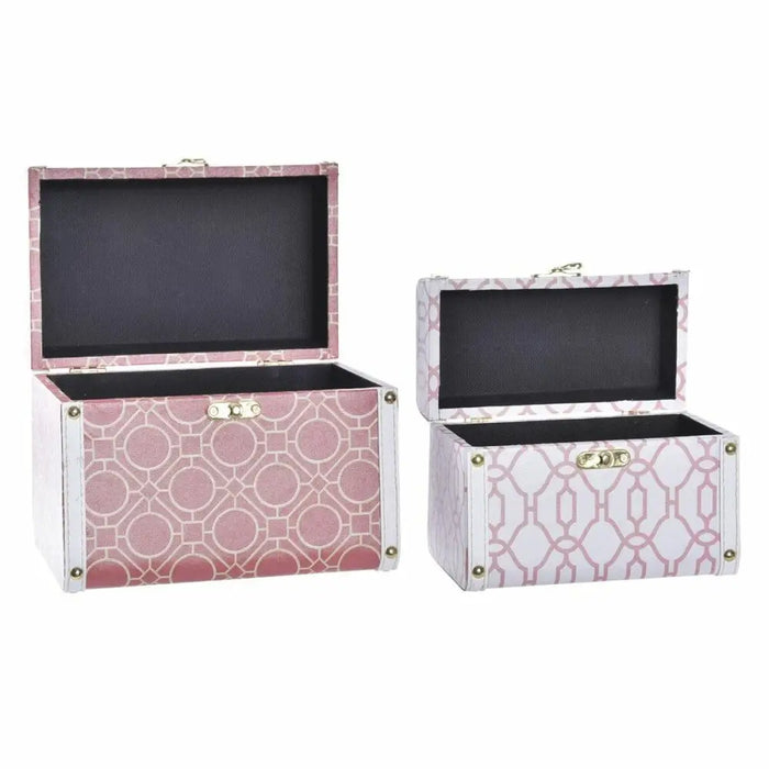 Set of decorative boxes DKD Home Decor Canvas Wood Orange White 24 x 18 x 19 cm (2 Units) - Декорация и