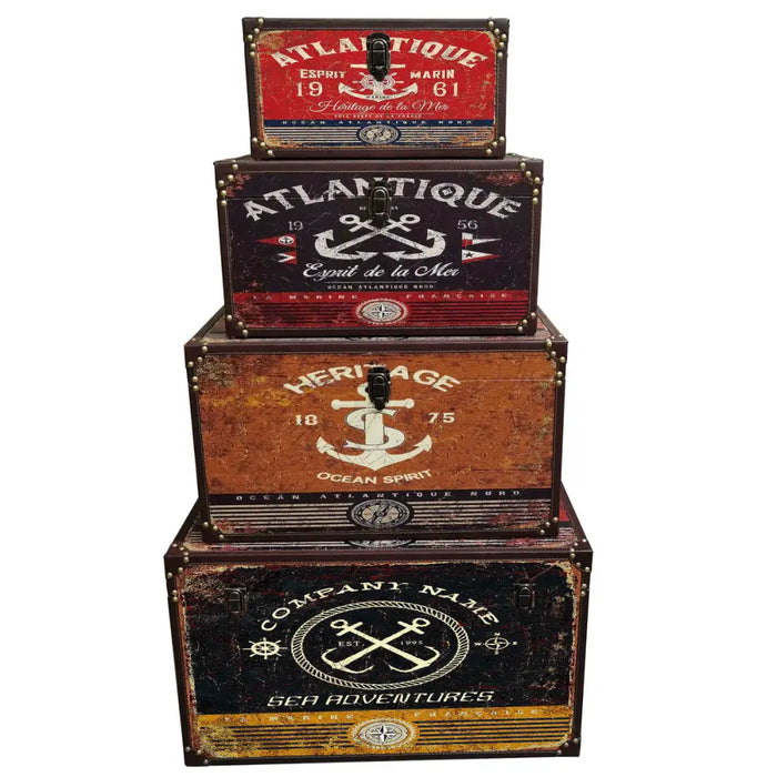 Set of decorative boxes Home ESPRIT Multicolour Wood Canvas - Декорация и Осветление<<<Дом Градина<<<BigBuy&&&Други