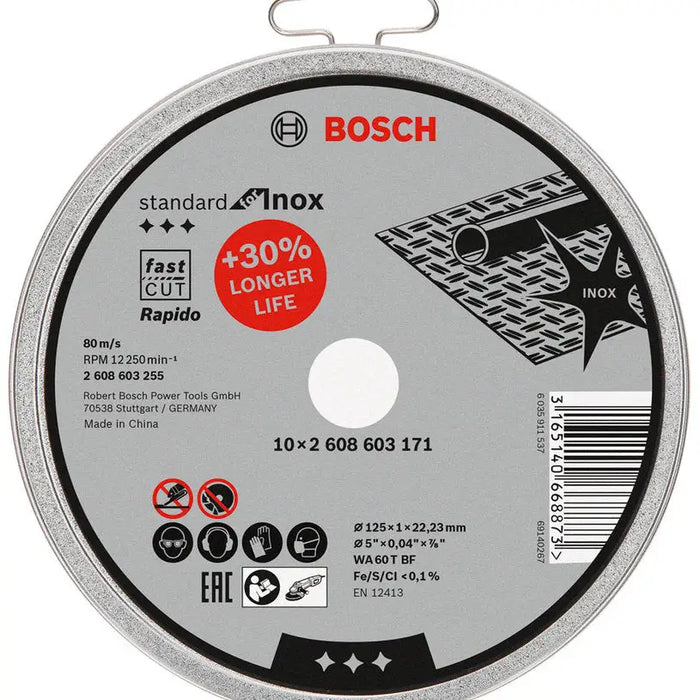 SET OF DISCS 10 PIECES 125 MM FOR METAL INOX BOSCH - Дискове за ъглошлайфи<<<Консумативи за