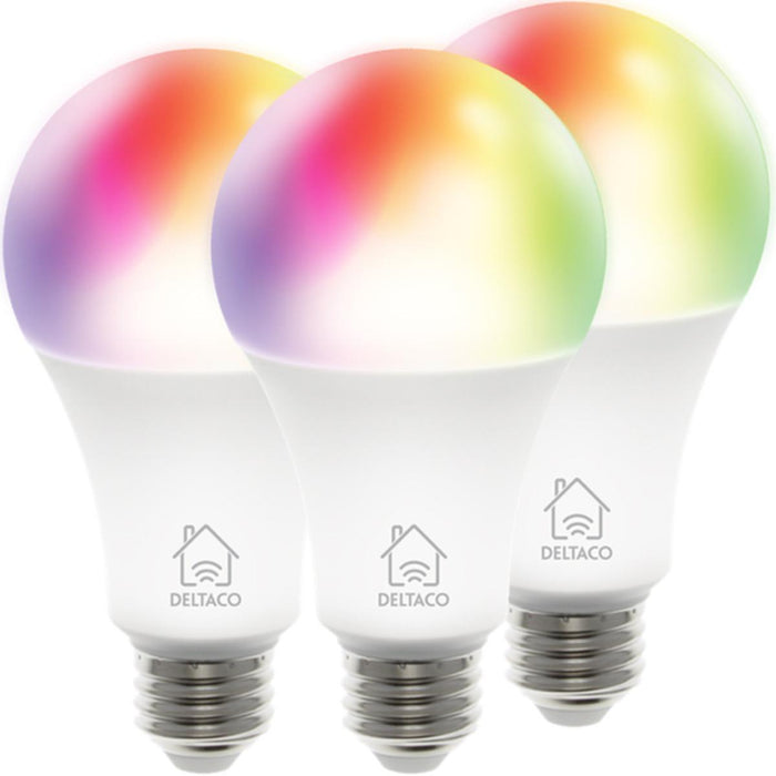 Set of smart RGB bulbs DELTACO SH-LE27RGB E27 WiFI 2.4GHz 9W 810lm Dimming White 3 pcs. - Крушки<<<Продукти за