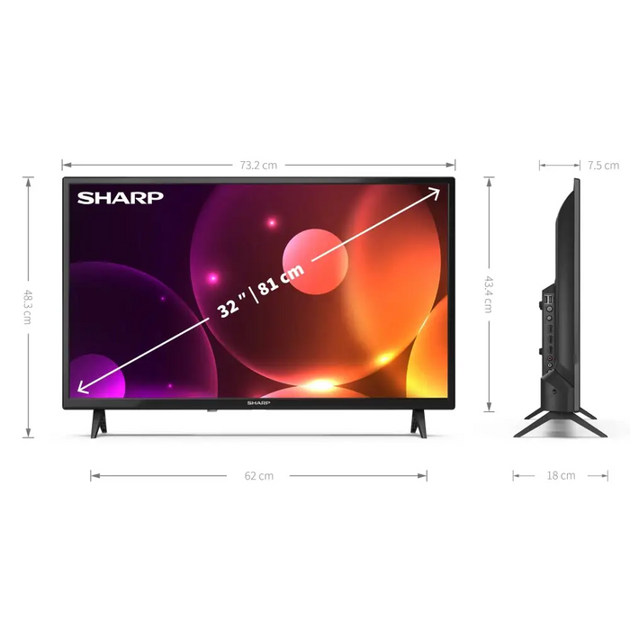 Sharp 32FA2E 32’’ LED HD 1366x768 1 000 000:1 DVB-T/T2/C/S/S2 Active Motion 100 Speaker 2x8W Dolby Digital CI+ 3xHDMI