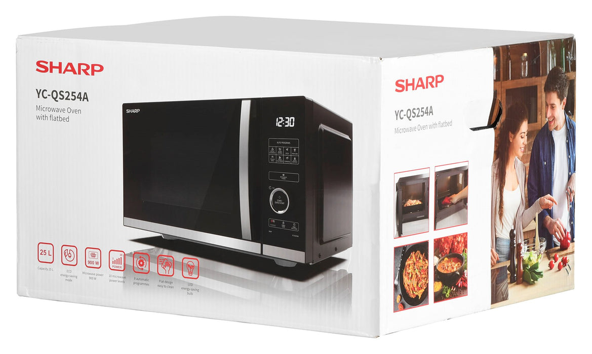 Sharp YC-QS254AE-B microwave Countertop Solo microwave 25 L 900 W Black, Stainless steel