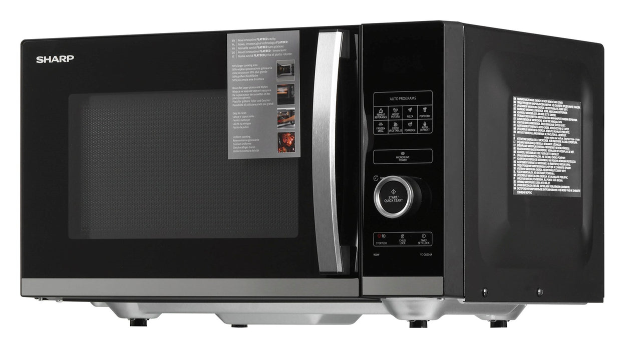 Sharp YC-QS254AE-B microwave Countertop Solo microwave 25 L 900 W Black, Stainless steel