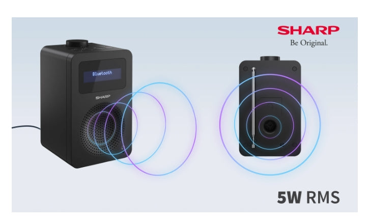 Sharp Radios DR-430(BK), DIGITAL RADIO, Bluetooth 5.0, 5W, 20 DAB+/DAB/FM, Auto time/date, LCD Display, Dual alarm, 3.5mm Headphone jack / line-out, Black