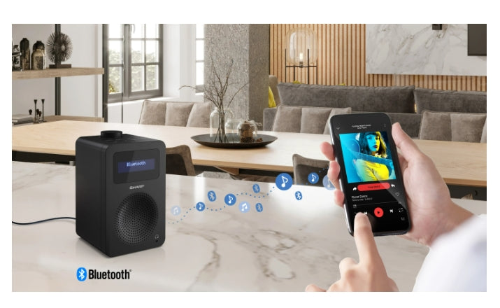 Sharp Radios DR-430(BK), DIGITAL RADIO, Bluetooth 5.0, 5W, 20 DAB+/DAB/FM, Auto time/date, LCD Display, Dual alarm, 3.5mm Headphone jack / line-out, Black