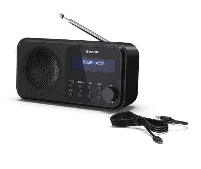 Sharp Radios DR-P420(BK), PORTABLE DIGITAL RADIO, Bluetooth 5.0, 20 DAB+/DAB/FM, Auto time/date, LCD Display, Dual alarm,Micro USB x1 (power supply),3.5mm Headphone jack / line-out, Black