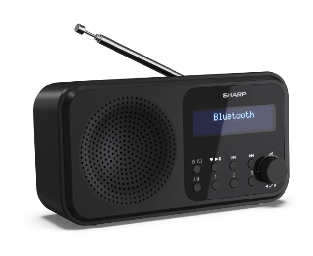 Sharp Radios DR-P420(BK), PORTABLE DIGITAL RADIO, Bluetooth 5.0, 20 DAB+/DAB/FM, Auto time/date, LCD Display, Dual alarm,Micro USB x1 (power supply),3.5mm Headphone jack / line-out, Black