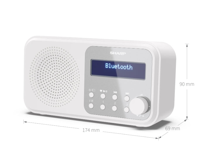 Sharp Radios DR-P420(WH), PORTABLE DIGITAL RADIO, Bluetooth 5.0, 20 DAB+/DAB/FM, Auto time/date, LCD Display, Dual alarm,Micro USB x1 (power supply),3.5mm Headphone jack / line-out, SNOWY WHITE