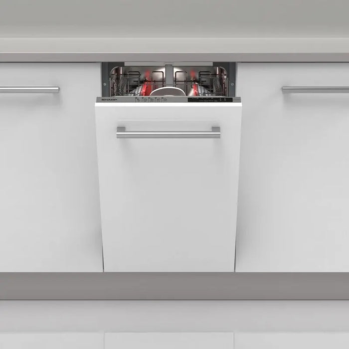 Built-in dishwasher Sharp QW-NS14I49EX, 10 place settings, 45 W, mm, E