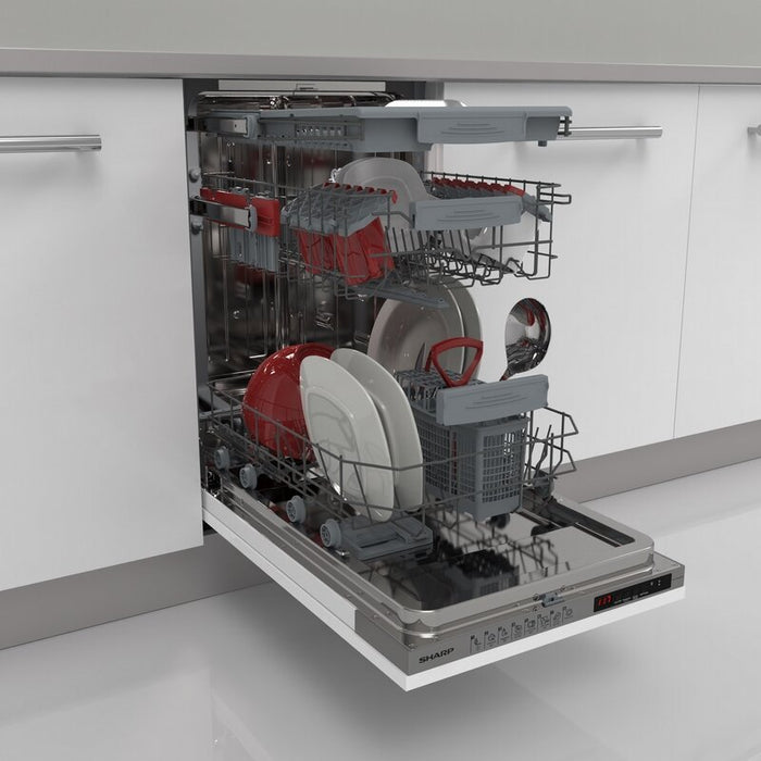Built-in dishwasher Sharp QW-NS1GI47EX, 10 place settings, 45 W, mm, E
