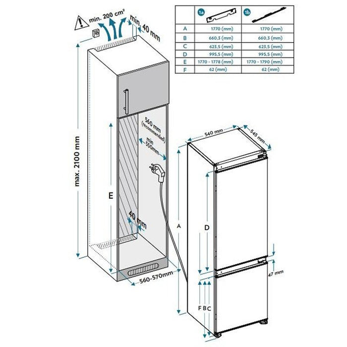 Built-in refrigerator with freezer Sharp SJ-BE235E2XS-EU, 233 l, E, No Frost, Yes