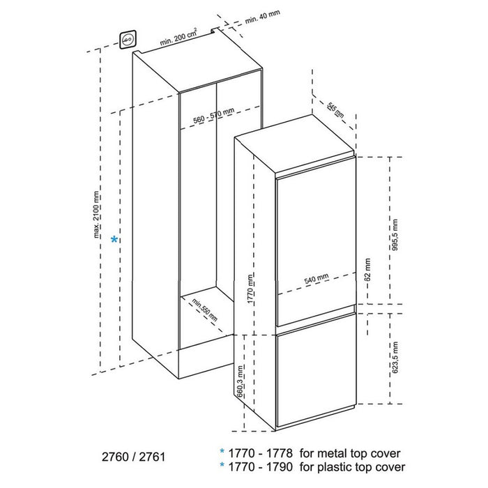 Built-in refrigerator with freezer Sharp SJ-BE250T0XS , 251 l, E , Static , Yes