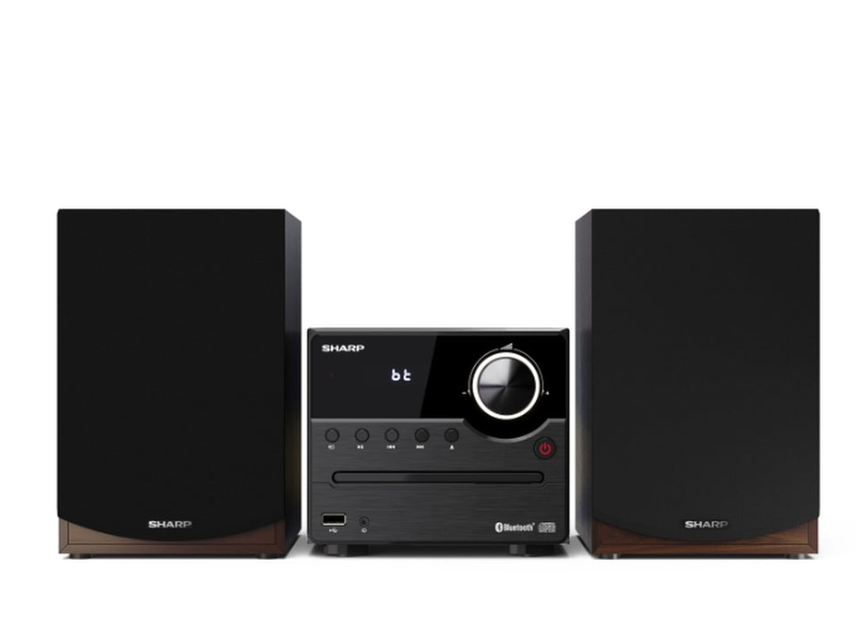 Sharp Audio Systems XL-B512(BR), HI-FI MICRO SYSTEM, 45W total max power output, FM PLL tuner, Bluetooth v5.0, CD player, USB playback, 3.5mm Aux-in / line-in, wooden speaker, Brown