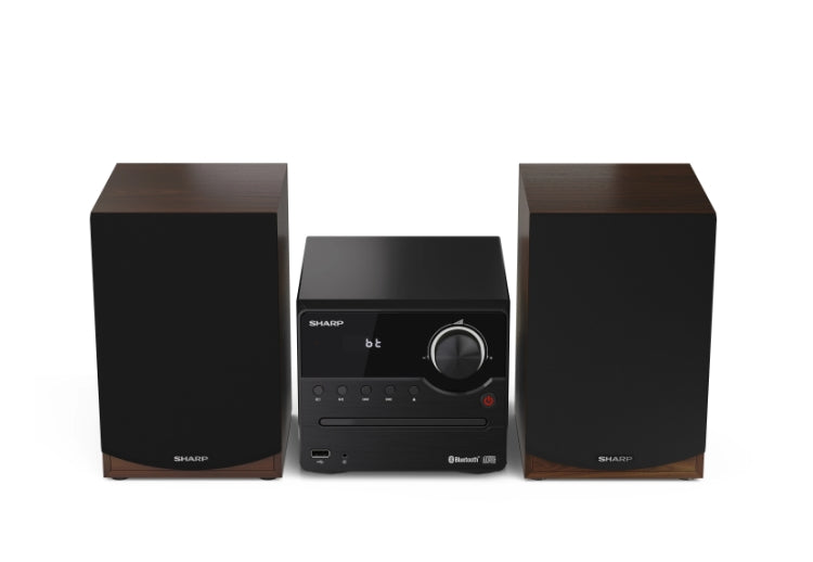 Sharp Audio Systems XL-B512(BR), HI-FI MICRO SYSTEM, 45W total max power output, FM PLL tuner, Bluetooth v5.0, CD player, USB playback, 3.5mm Aux-in / line-in, wooden speaker, Brown