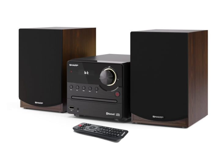 Sharp Audio Systems XL-B512(BR), HI-FI MICRO SYSTEM, 45W total max power output, FM PLL tuner, Bluetooth v5.0, CD player, USB playback, 3.5mm Aux-in / line-in, wooden speaker, Brown