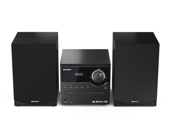 Sharp Audio Systems XL-B517D(BK), HI-FI MICRO SYSTEM, 45W total max power output, DAB+ and FM tuner with RDS, Bluetooth v5.0, CD player, USB playback, 3.5mm Aux-in / line-in, Headphone jack, wooden speaker, Black