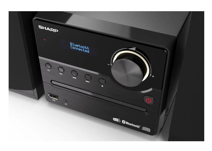 Sharp Audio Systems XL-B517D(BK), HI-FI MICRO SYSTEM, 45W total max power output, DAB+ and FM tuner with RDS, Bluetooth v5.0, CD player, USB playback, 3.5mm Aux-in / line-in, Headphone jack, wooden speaker, Black