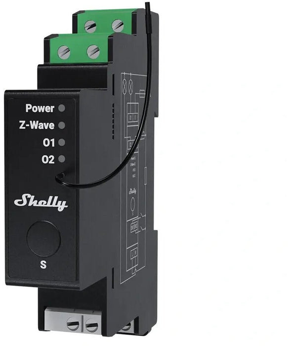 Shelly Wave Pro 2PM LR two-channel Z-Wave DIN rail controller