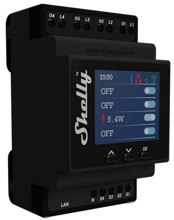 Shelly Pro 4PM DIN Rail 4-channel Relay, WiFi (Power measurement)
