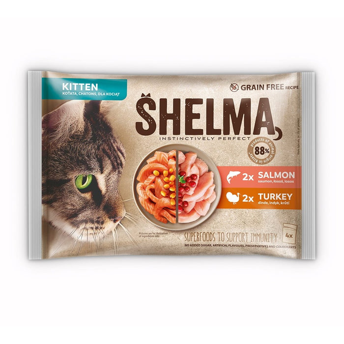 SHELMA Kitten with salmon and turkey in sauce - wet cat food - 4x85g