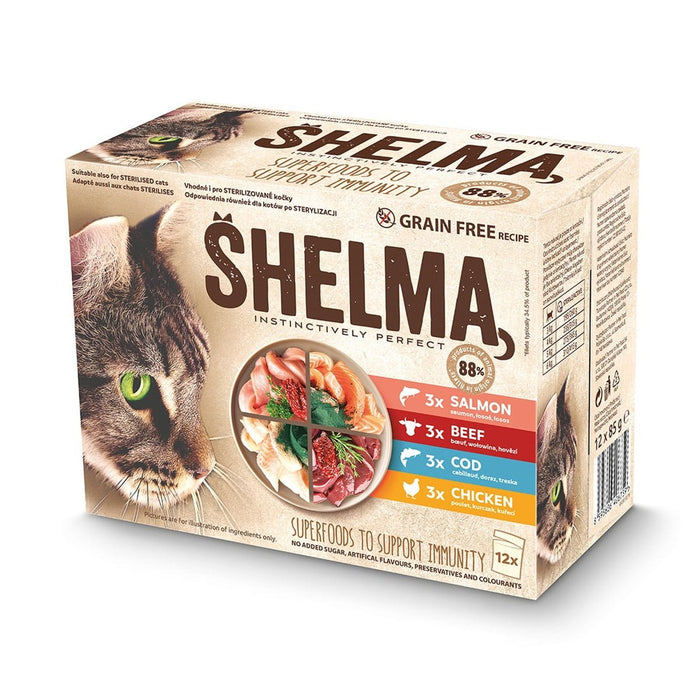 SHELMA with salmon, cod, chicken and beef in sauce - wet cat food - 12x85g