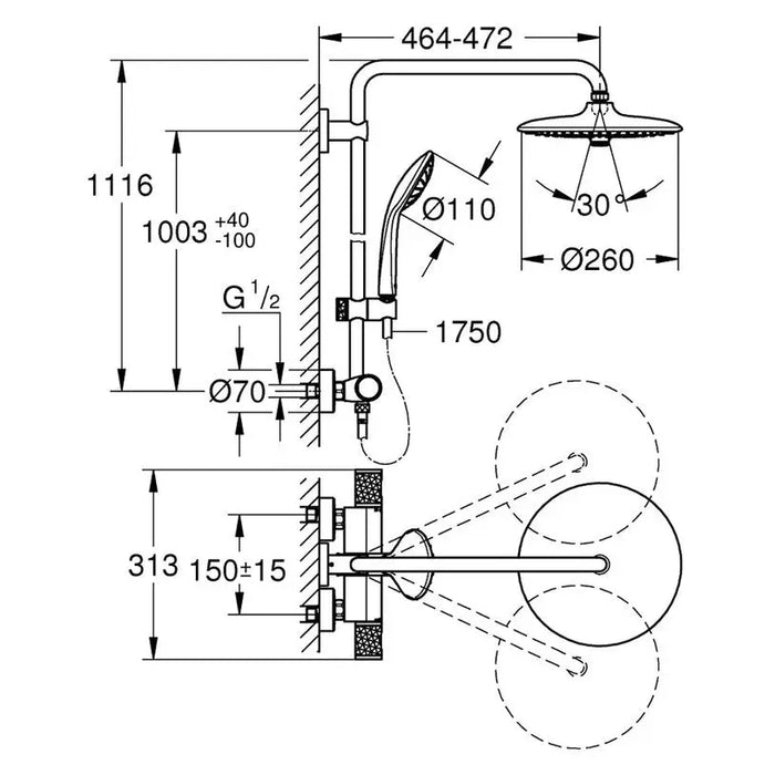 SHOWER SYSTEM THERMOSTATIC GROHE VITALIO JOY 260 - Душ системи колони<<<Смесители и душове<<<Баня<<<Praktiker&&&Душ