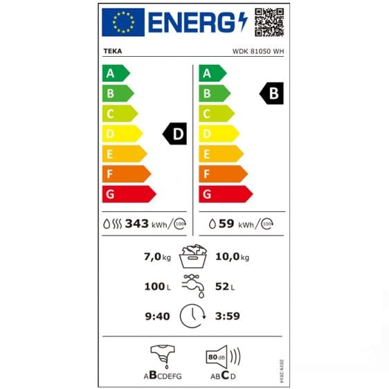 Washing machine with dryer TEKA WDK 81050 WH, 10/7 kg, "Steam" function, 1500 rpm