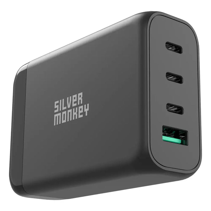 Silver Monkey SMA151 130W GaN charger 3xUSB-C PD USB-A QC 3.0 with detachable power cable - black - Cell phone USB