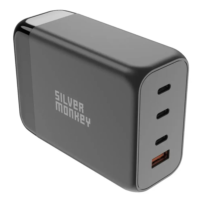 Silver Monkey SMA155 200W GaN charger 3xUSB-C PD USB-A QC 3.0 with detachable power cable - black - Cell phone USB