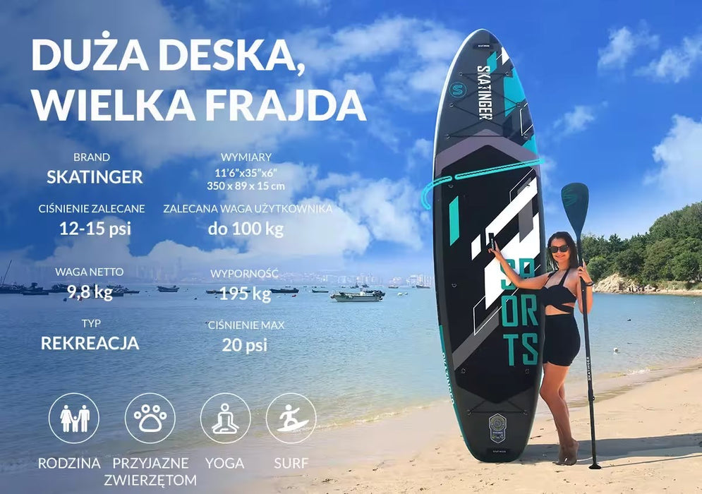 SKATINGER Grey Sports 350x89x15 Yoga SUP Board