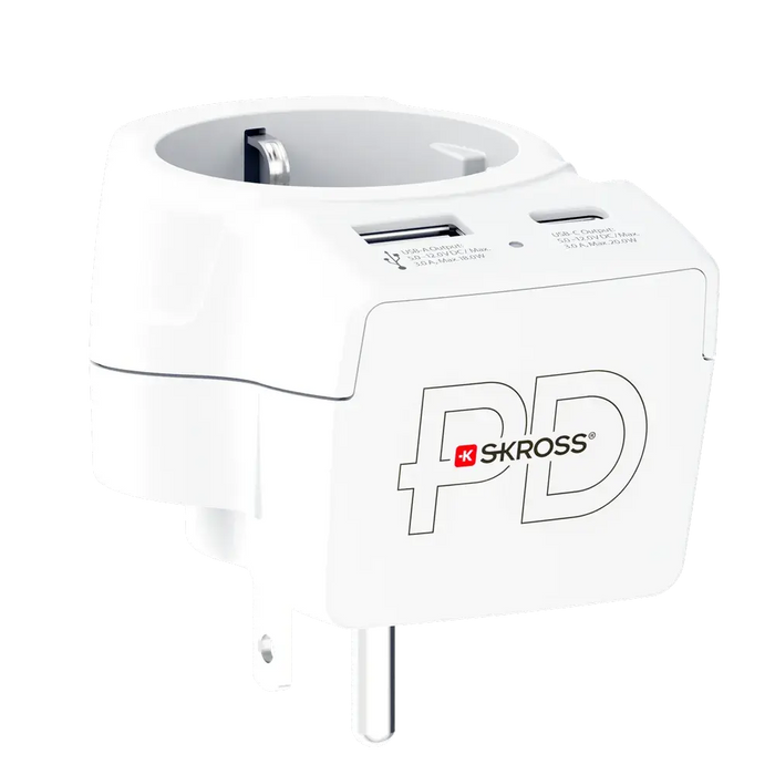 Skross universal adapter Europe to USA+1xUSB A/C, 20W, 1500284E