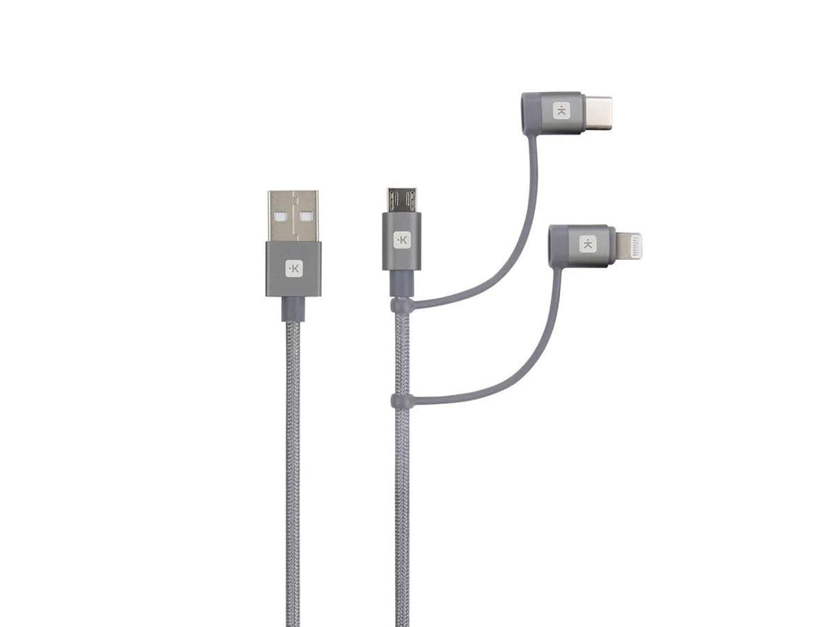 Cable Skross 3 in 1, USB-A - USB-C/ Lightning/ Micro USB, Metal braid, 0.3 m