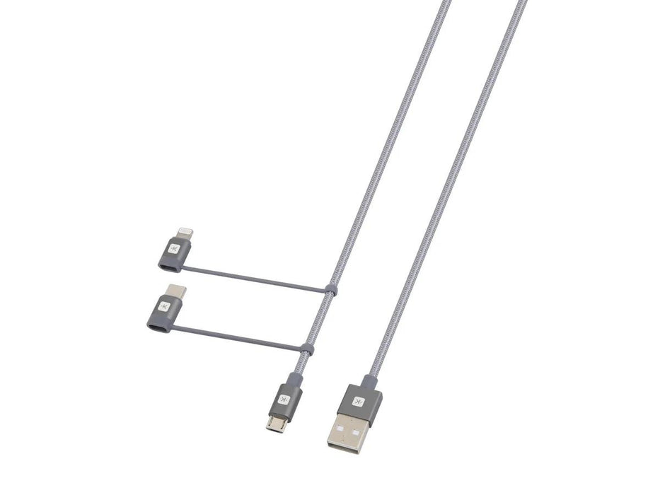 Cable Skross 3 in 1, USB-A - USB-C/ Lightning/ Micro USB, Metal braid, 1.2 m